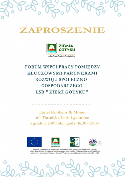 Zaproszenie na Forum współpracy pomiędzy kluczowymi partnerami rozwoju społeczno-gospodarczego LSR